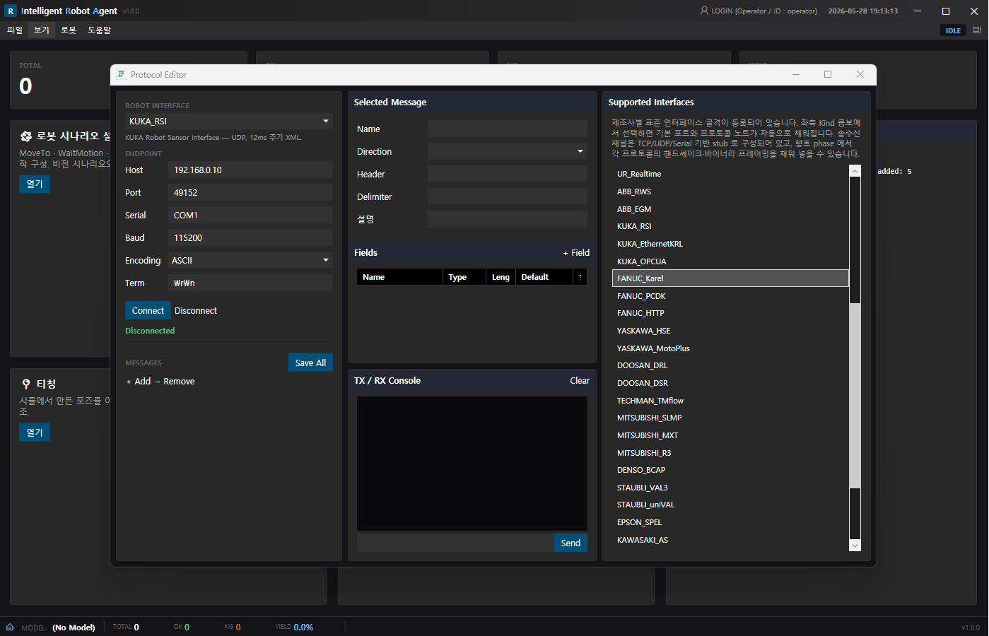 IF Robot Agent — Robot Maker 별 표준 인터페이스 API Protocol Editor